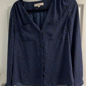 Loft long sleeve blouse . Dark blue with leopard print